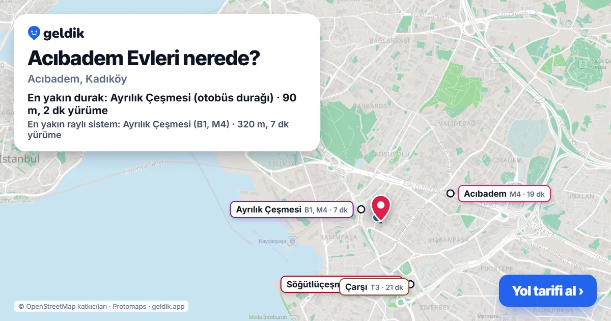 Where is Acıbadem Evleri: map with its location and the nearest stops, with walking times