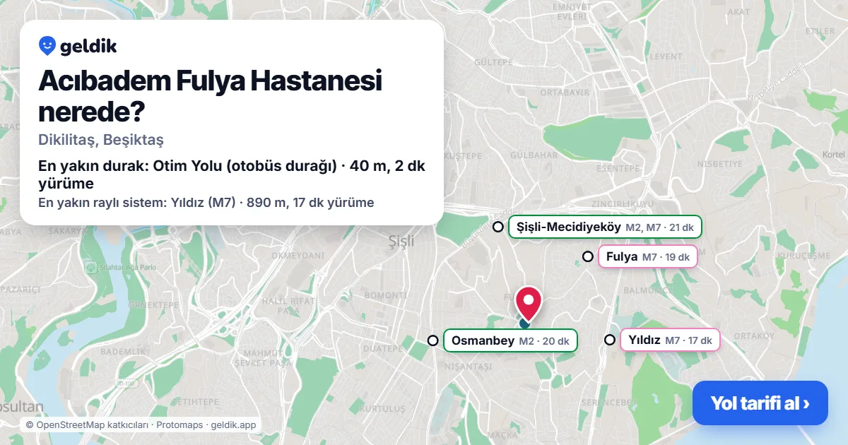 Where is Acıbadem Fulya Hastanesi: map with its location and the nearest stops, with walking times