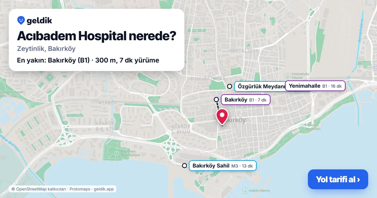 Acıbadem Hospital nerede: haritada konumu ve en yakın duraklar, yürüme süreleriyle
