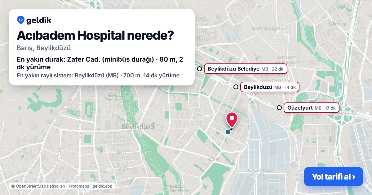 Acıbadem Hospital nerede: haritada konumu ve en yakın duraklar, yürüme süreleriyle