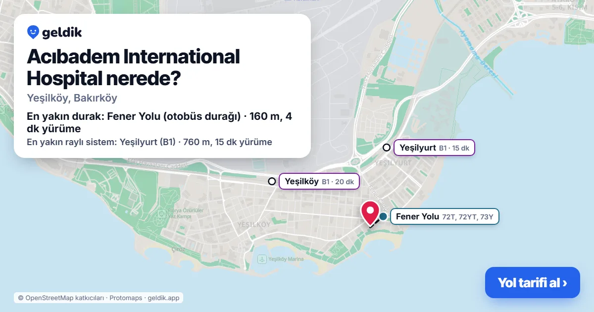 Acıbadem International Hospital nerede: haritada konumu ve en yakın duraklar, yürüme süreleriyle
