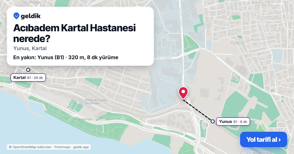 Acıbadem Kartal Hastanesi nerede: haritada konumu ve en yakın duraklar, yürüme süreleriyle