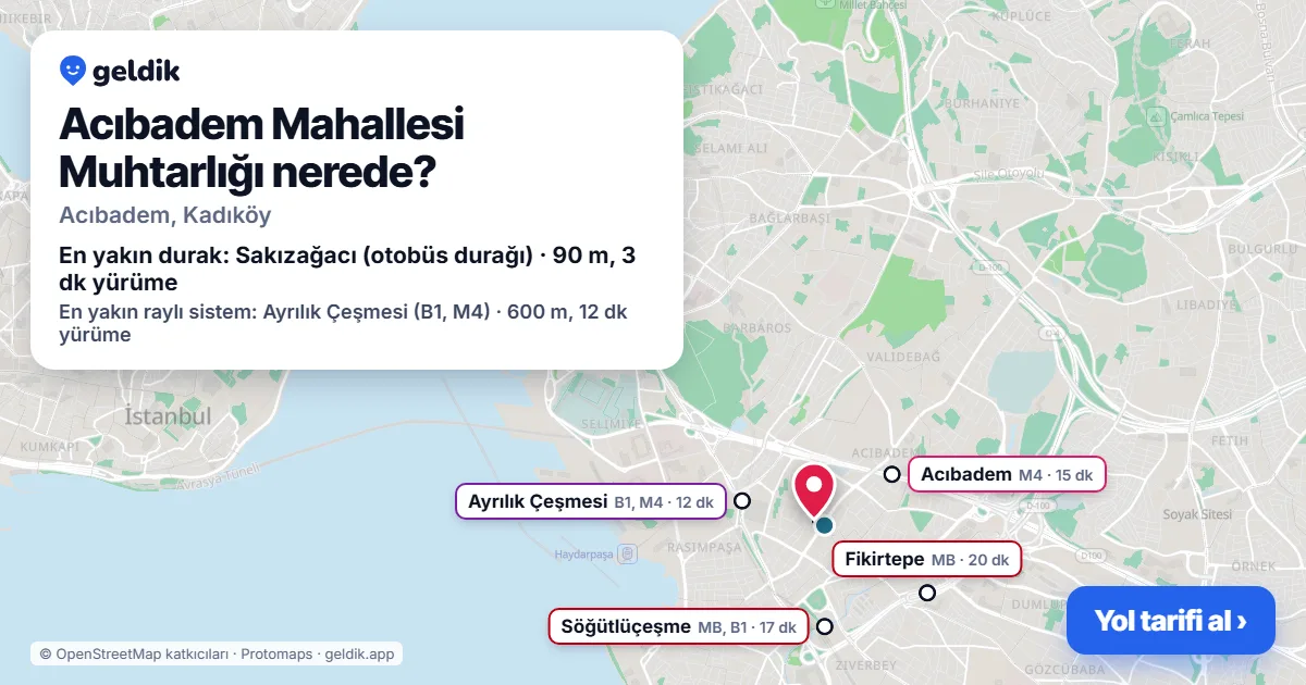 Where is Acıbadem Mahallesi Muhtarlığı: map with its location and the nearest stops, with walking times