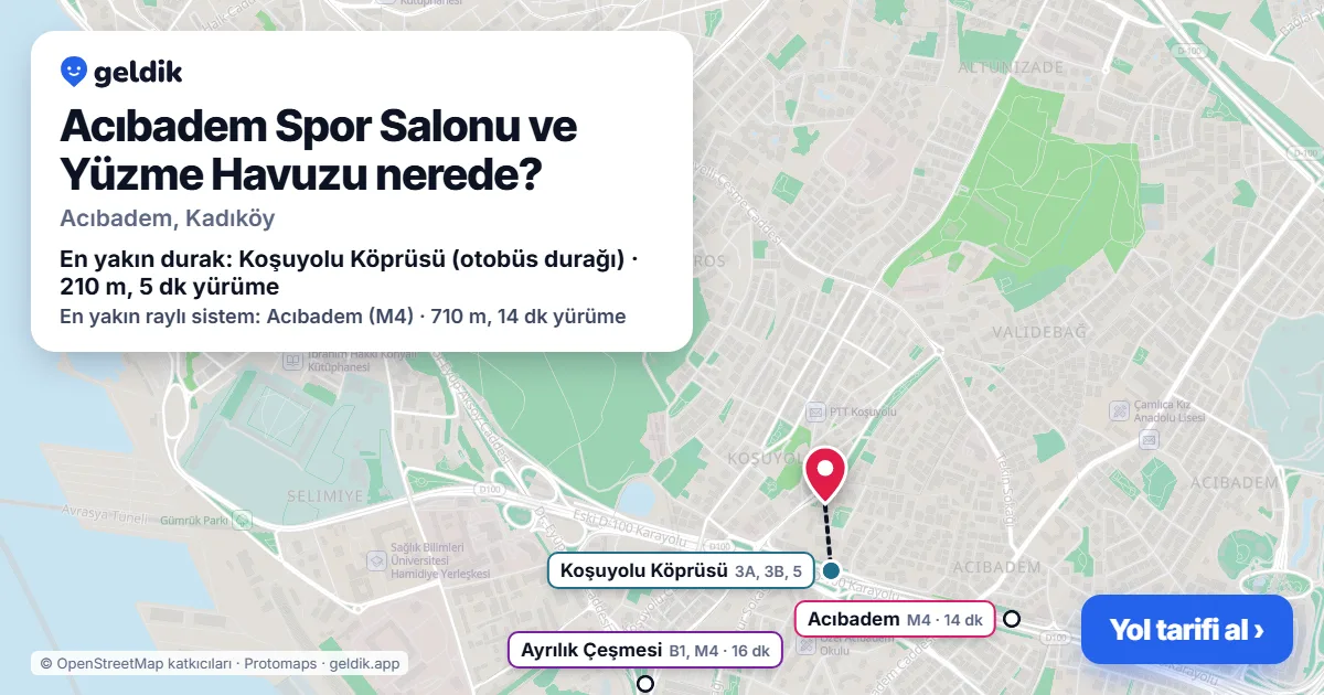 Where is Acıbadem Spor Salonu ve Yüzme Havuzu: map with its location and the nearest stops, with walking times