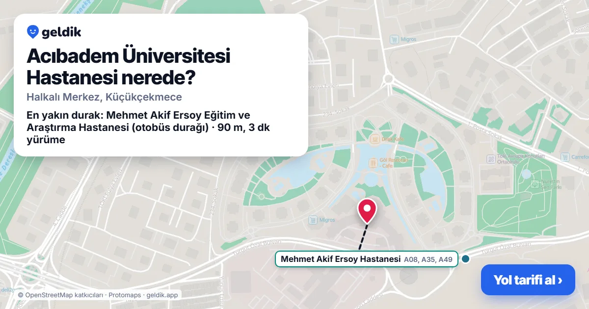 Acıbadem Üniversitesi Hastanesi nerede: haritada konumu ve en yakın duraklar, yürüme süreleriyle
