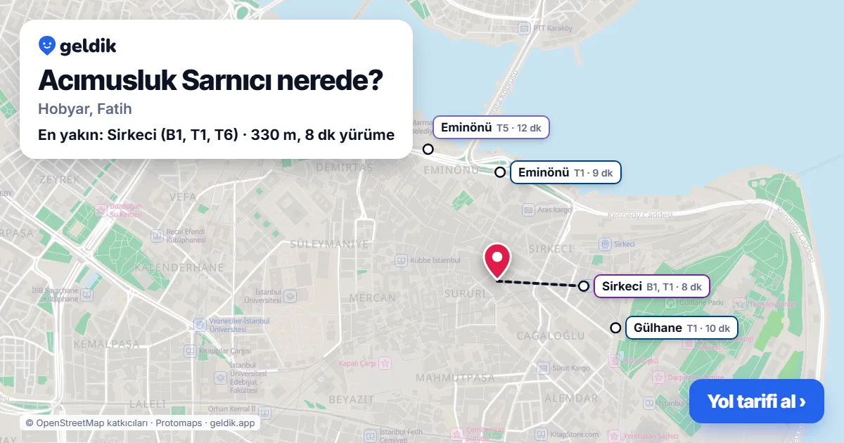 Where is Acımusluk Sarnıcı: map with its location and the nearest stops, with walking times