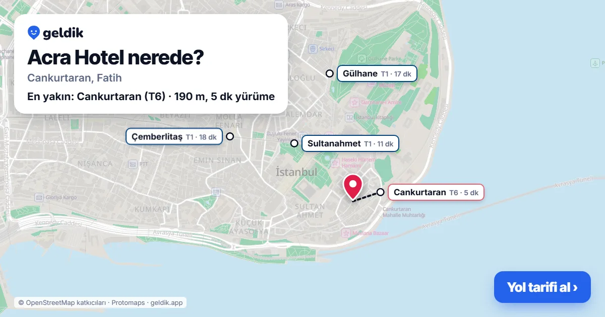 Where is Acra Hotel: map with its location and the nearest stops, with walking times