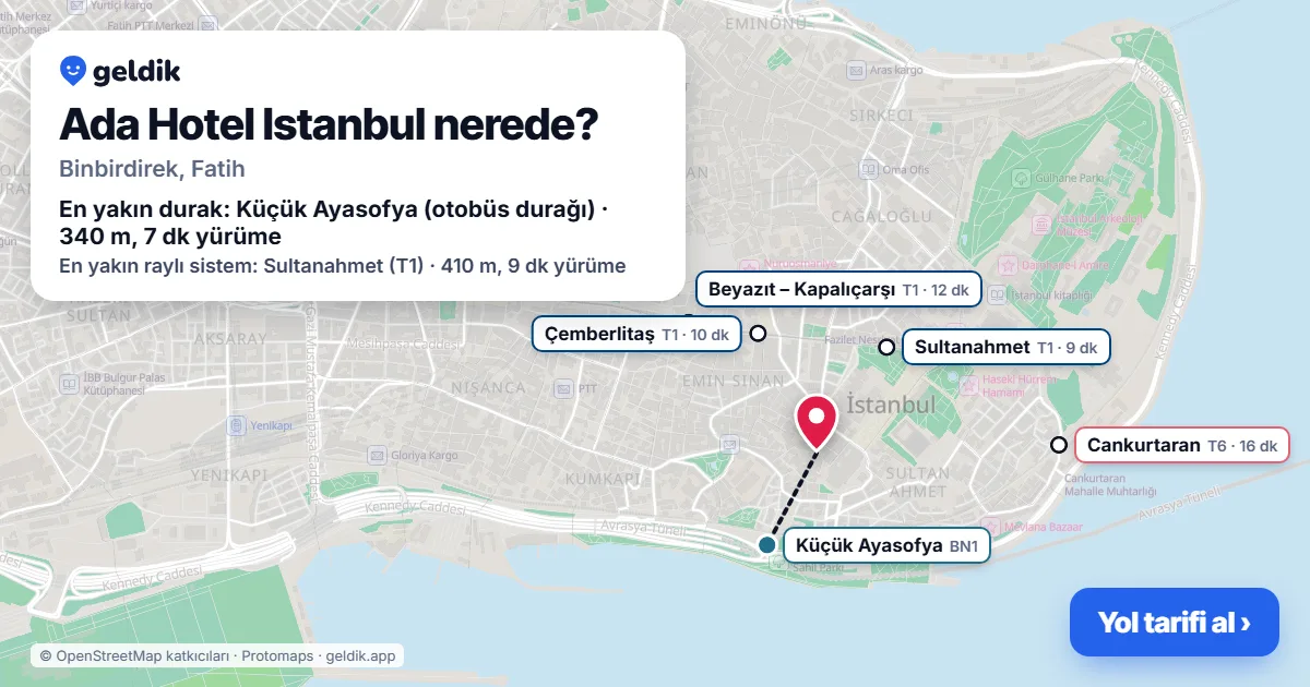 Where is Ada Hotel Istanbul: map with its location and the nearest stops, with walking times
