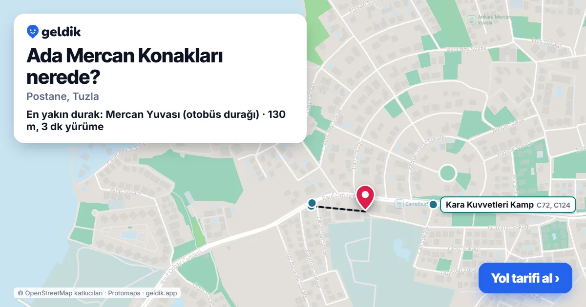 Ada Mercan Konakları nerede: haritada konumu ve en yakın duraklar, yürüme süreleriyle