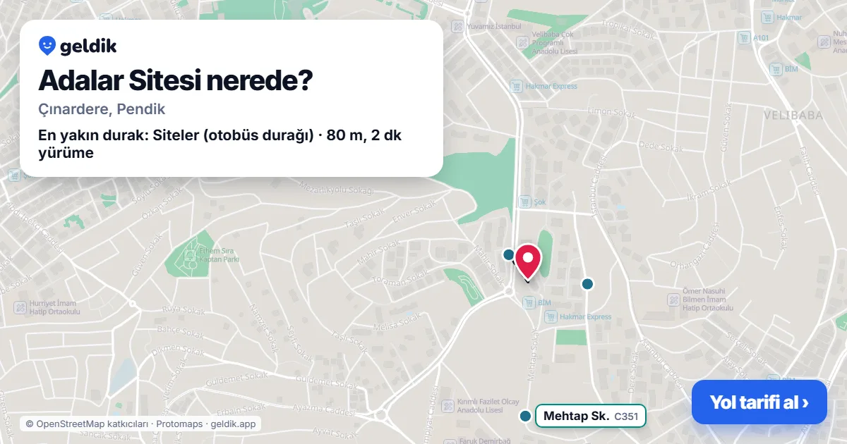 Adalar Sitesi nerede: haritada konumu ve en yakın duraklar, yürüme süreleriyle