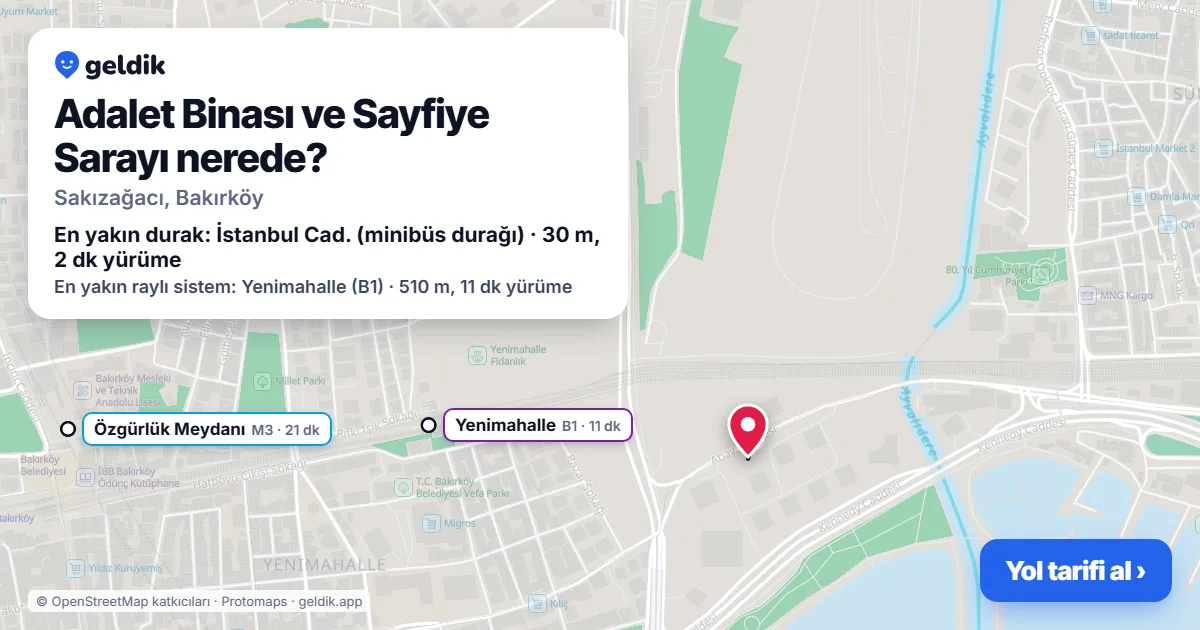 Where is Adalet Binası ve Sayfiye Sarayı: map with its location and the nearest stops, with walking times