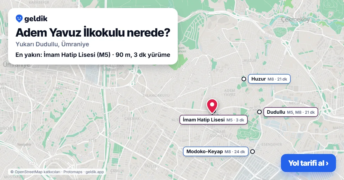 Where is Adem Yavuz İlkokulu: map with its location and the nearest stops, with walking times