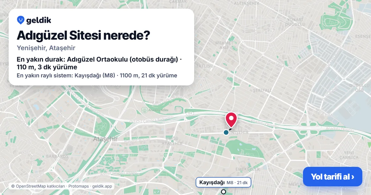 Adıgüzel Sitesi nerede: haritada konumu ve en yakın duraklar, yürüme süreleriyle