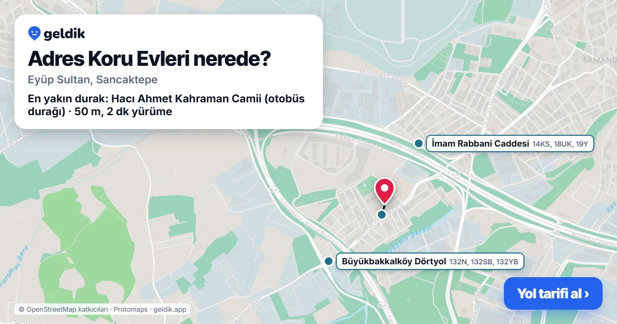 Where is Adres Koru Evleri: map with its location and the nearest stops, with walking times
