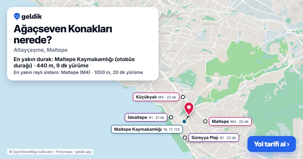 Ağaçseven Konakları nerede: haritada konumu ve en yakın duraklar, yürüme süreleriyle