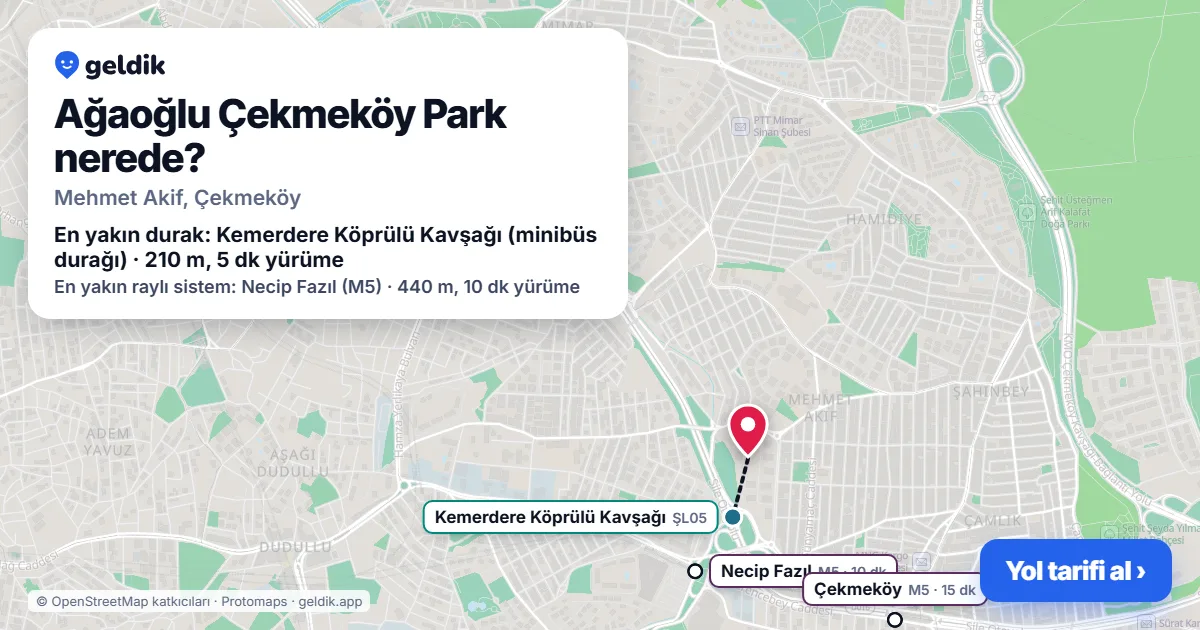 Ağaoğlu Çekmeköy Park nerede: haritada konumu ve en yakın duraklar, yürüme süreleriyle