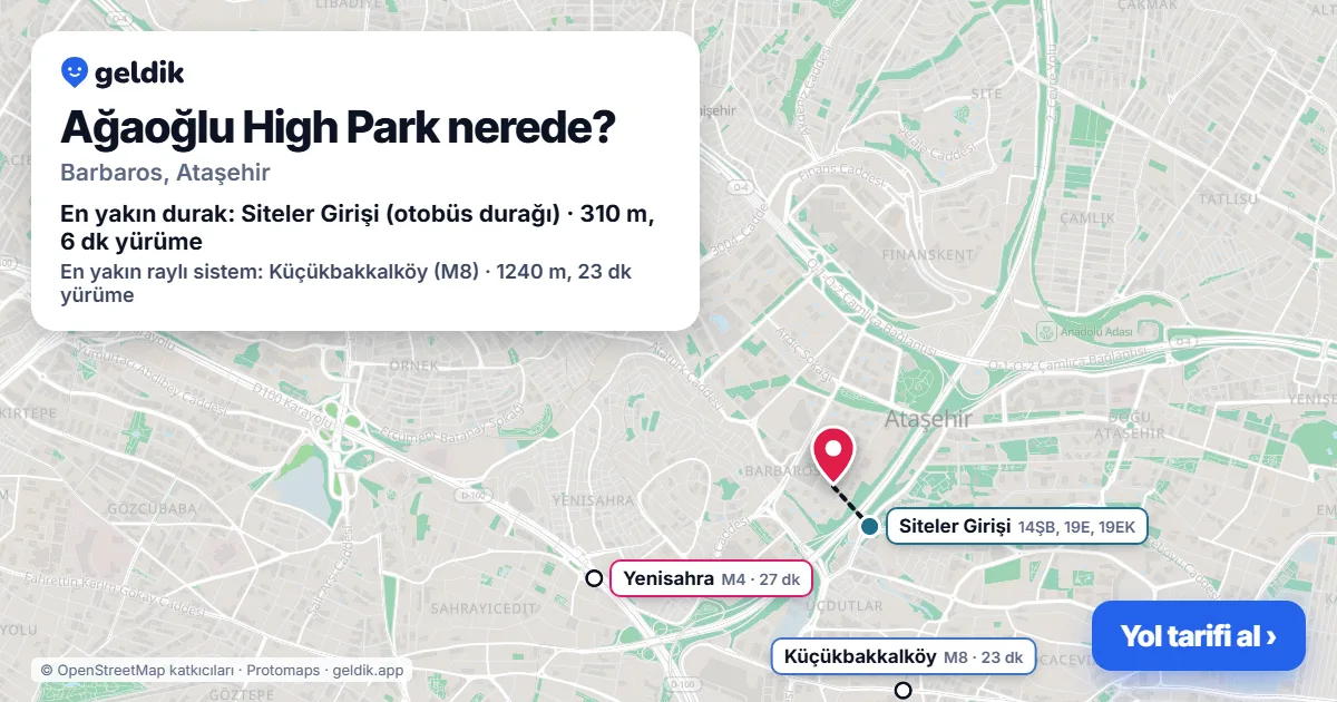 Ağaoğlu High Park nerede: haritada konumu ve en yakın duraklar, yürüme süreleriyle