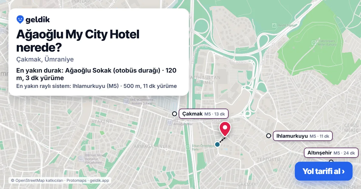 Ağaoğlu My City Hotel nerede: haritada konumu ve en yakın duraklar, yürüme süreleriyle
