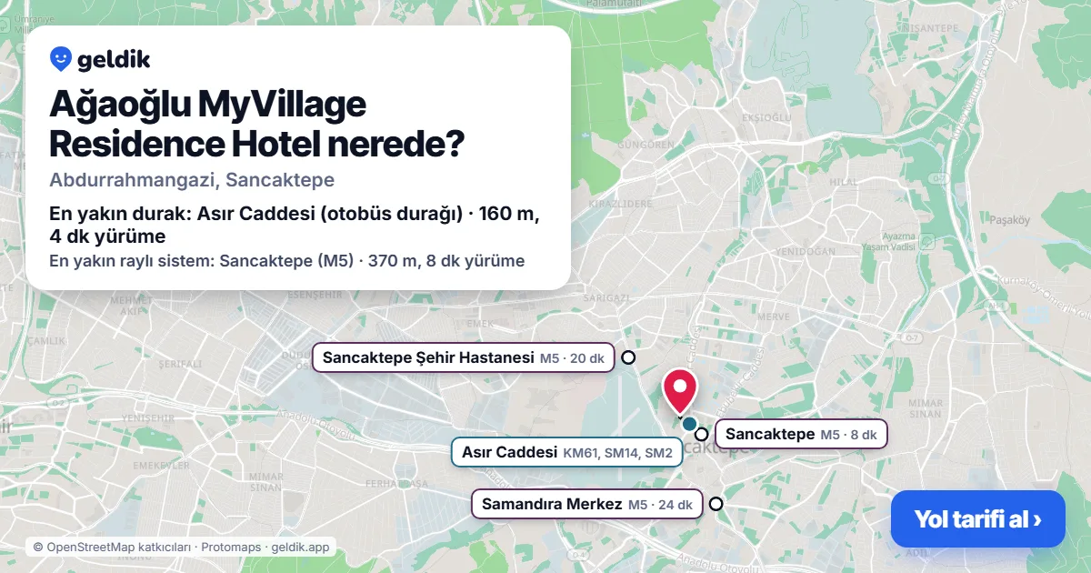 Where is Ağaoğlu MyVillage Residence Hotel: map with its location and the nearest stops, with walking times