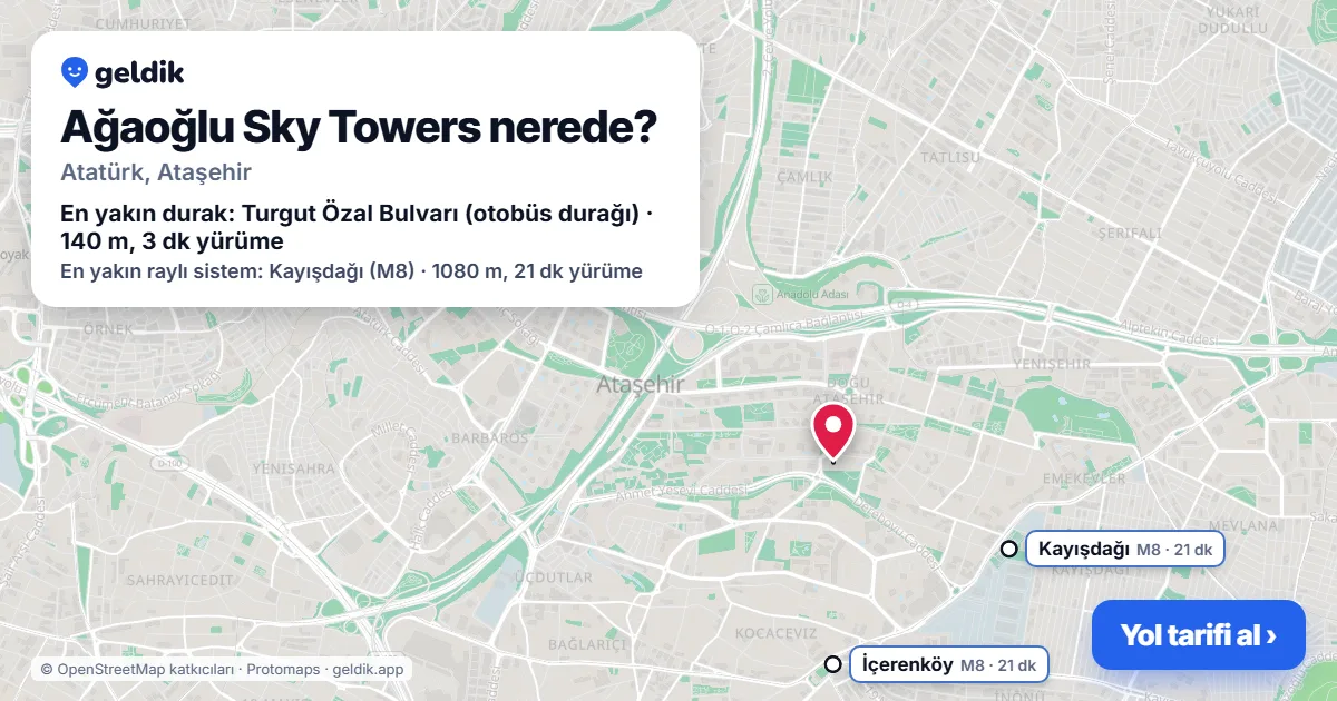 Ağaoğlu Sky Towers nerede: haritada konumu ve en yakın duraklar, yürüme süreleriyle