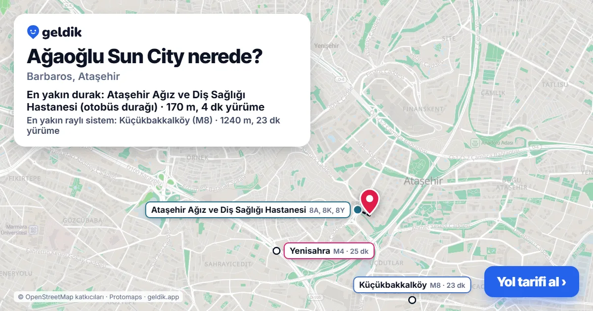 Where is Ağaoğlu Sun City: map with its location and the nearest stops, with walking times
