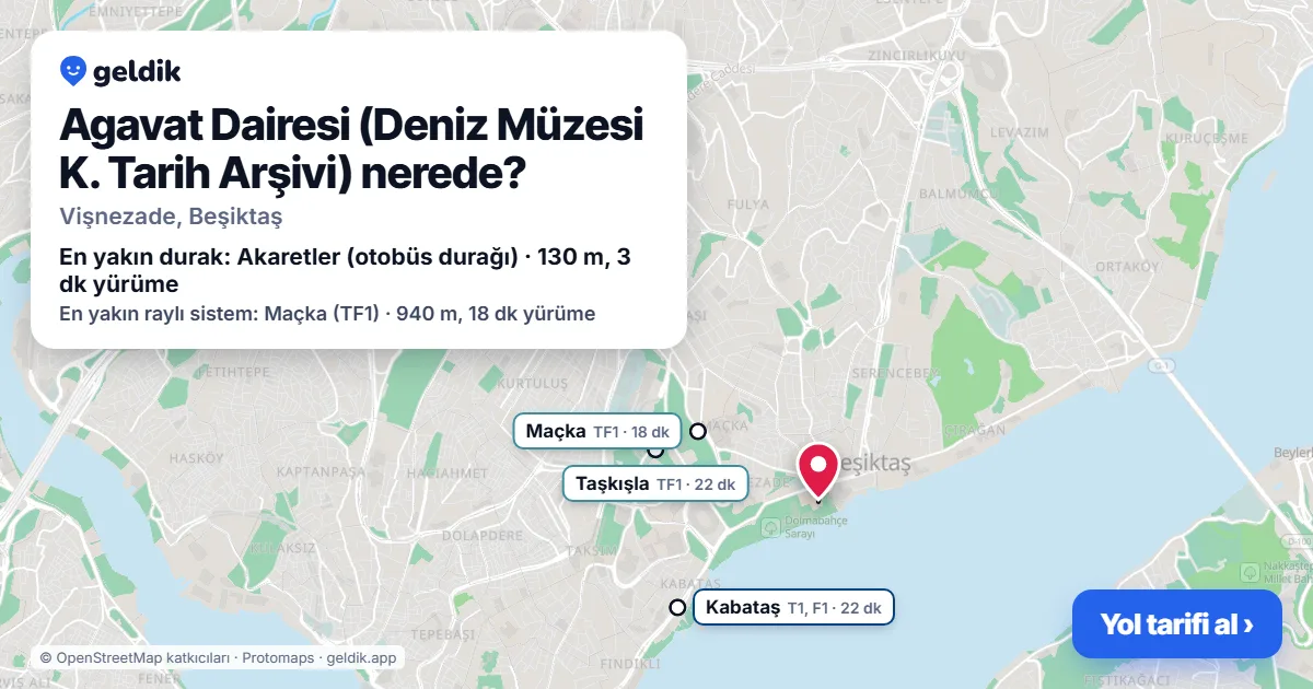 Agavat Dairesi (Deniz Müzesi K. Tarih Arşivi) nerede: haritada konumu ve en yakın duraklar, yürüme süreleriyle
