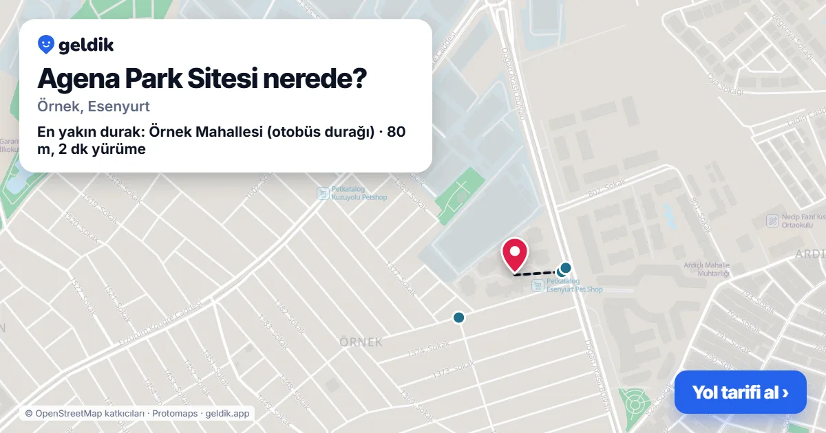 Agena Park Sitesi nerede: haritada konumu ve en yakın duraklar, yürüme süreleriyle
