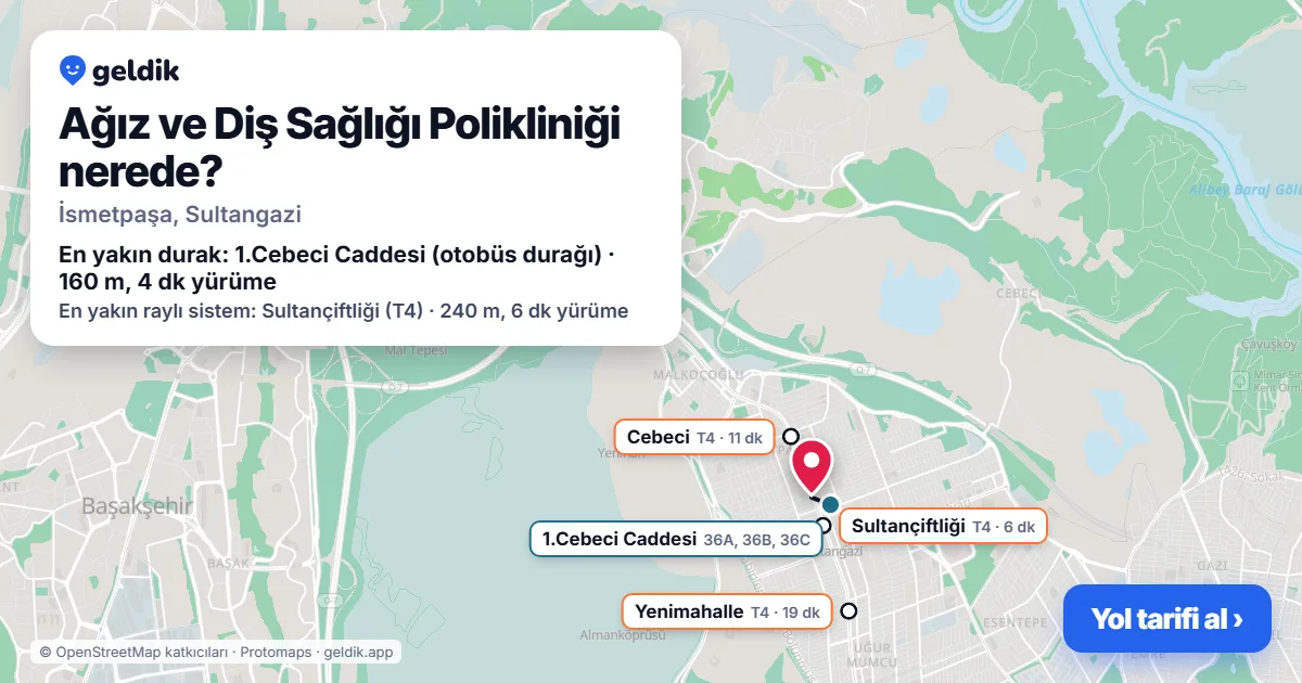 Ağız ve Diş Sağlığı Polikliniği nerede: haritada konumu ve en yakın duraklar, yürüme süreleriyle