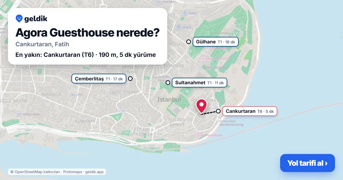 Agora Guesthouse nerede: haritada konumu ve en yakın duraklar, yürüme süreleriyle