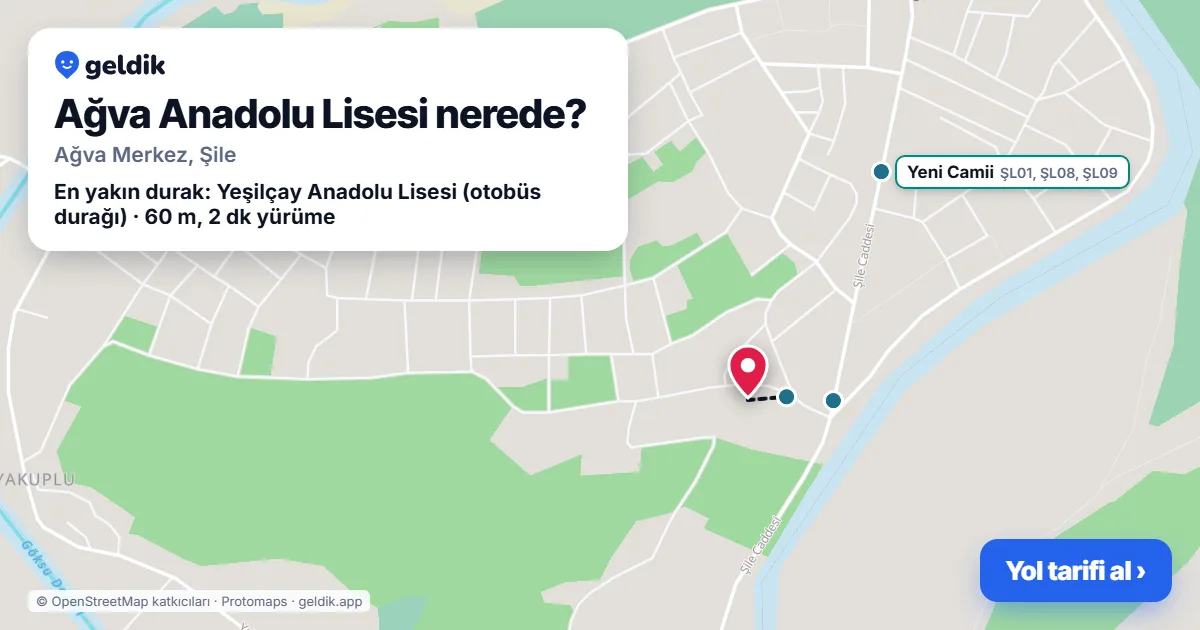 Where is Ağva Anadolu Lisesi: map with its location and the nearest stops, with walking times
