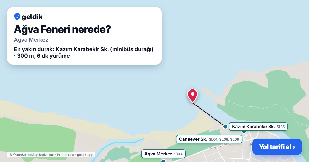 Where is Ağva Feneri: map with its location and the nearest stops, with walking times