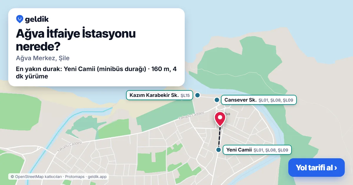 Ağva İtfaiye İstasyonu nerede: haritada konumu ve en yakın duraklar, yürüme süreleriyle