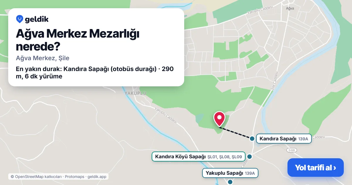 Ağva Merkez Mezarlığı nerede: haritada konumu ve en yakın duraklar, yürüme süreleriyle