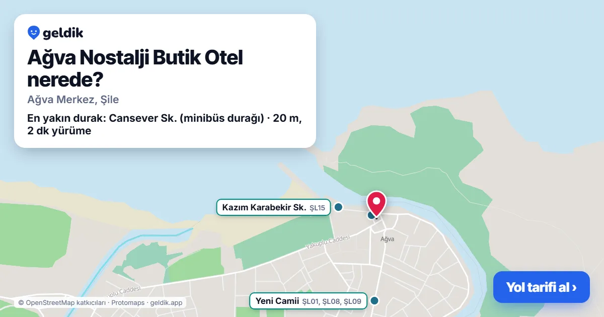 Ağva Nostalji Butik Otel nerede: haritada konumu ve en yakın duraklar, yürüme süreleriyle