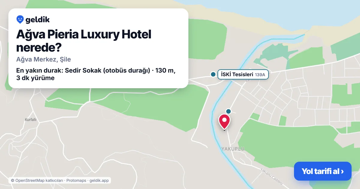 Ağva Pieria Luxury Hotel nerede: haritada konumu ve en yakın duraklar, yürüme süreleriyle