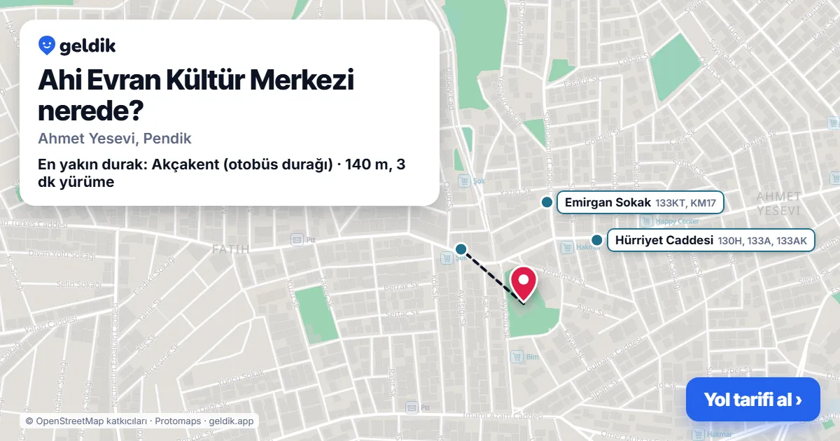 Ahi Evran Kültür Merkezi nerede: haritada konumu ve en yakın duraklar, yürüme süreleriyle