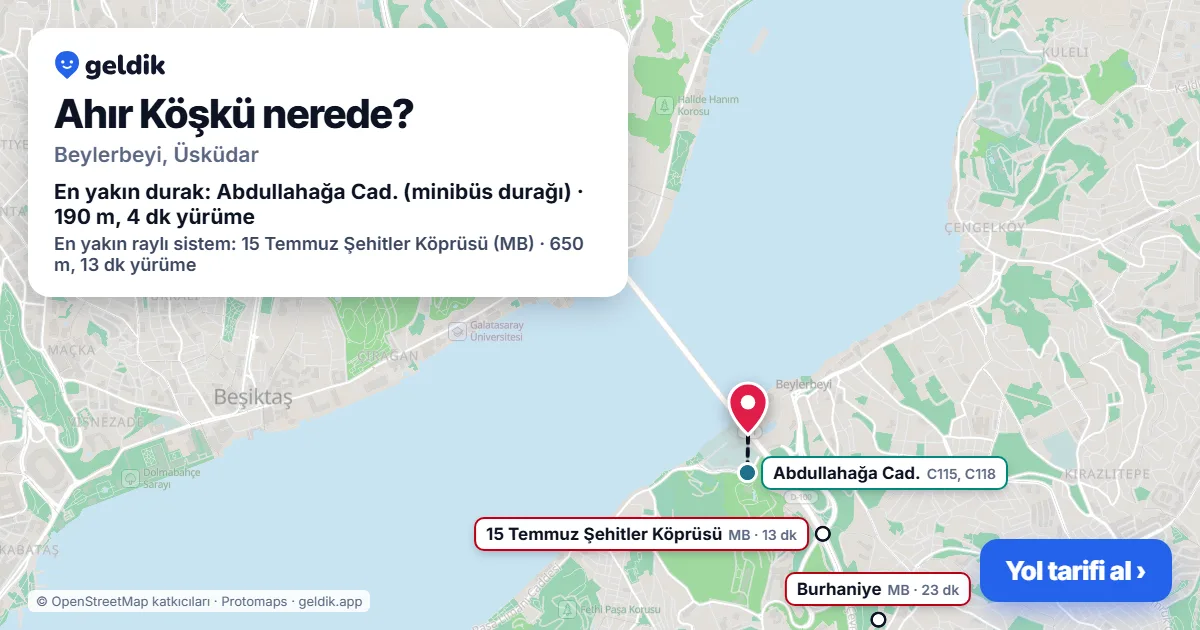 Where is Ahır Kiosk: map with its location and the nearest stops, with walking times