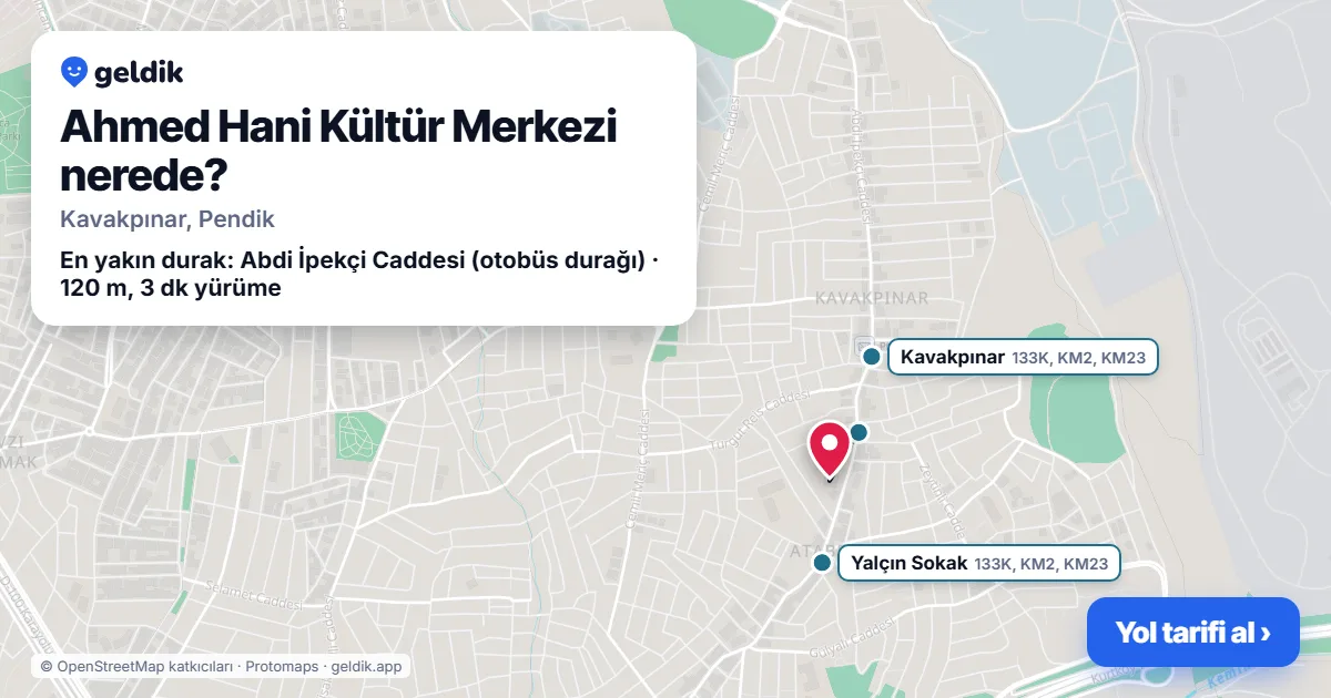 Where is Ahmed Hani Kültür Merkezi: map with its location and the nearest stops, with walking times