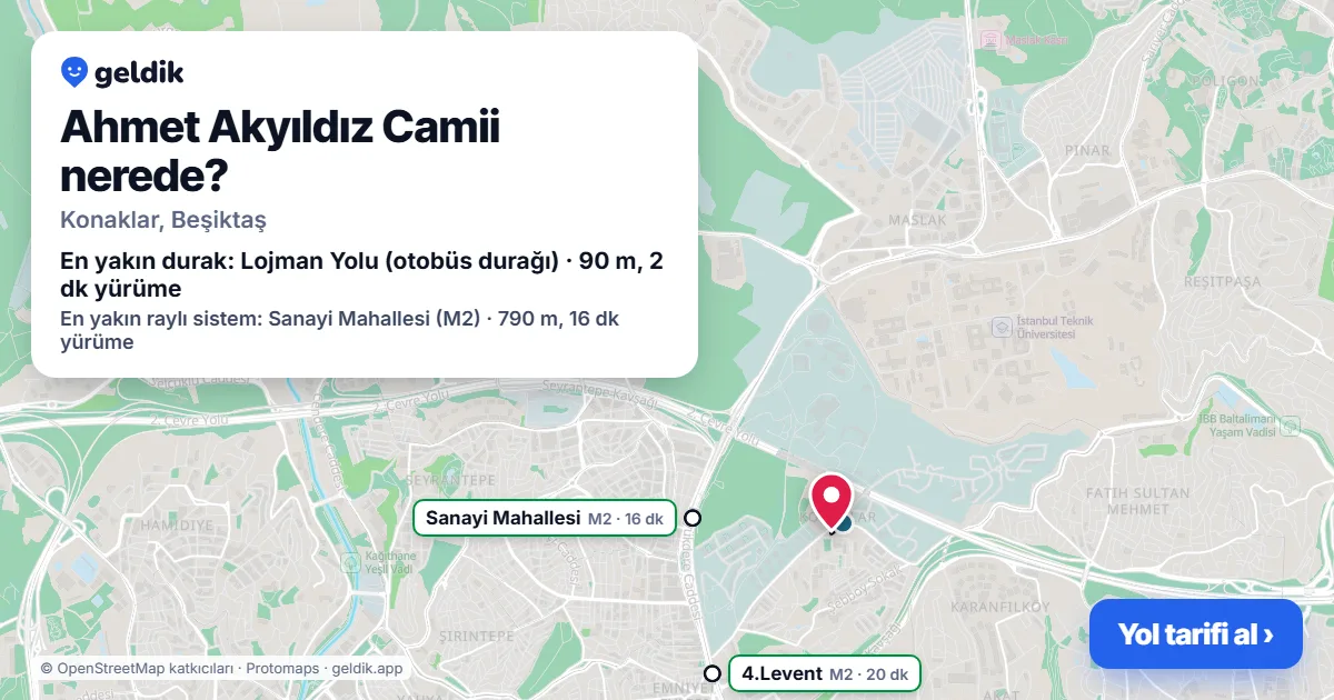 Where is Ahmet Akyıldız Camii: map with its location and the nearest stops, with walking times