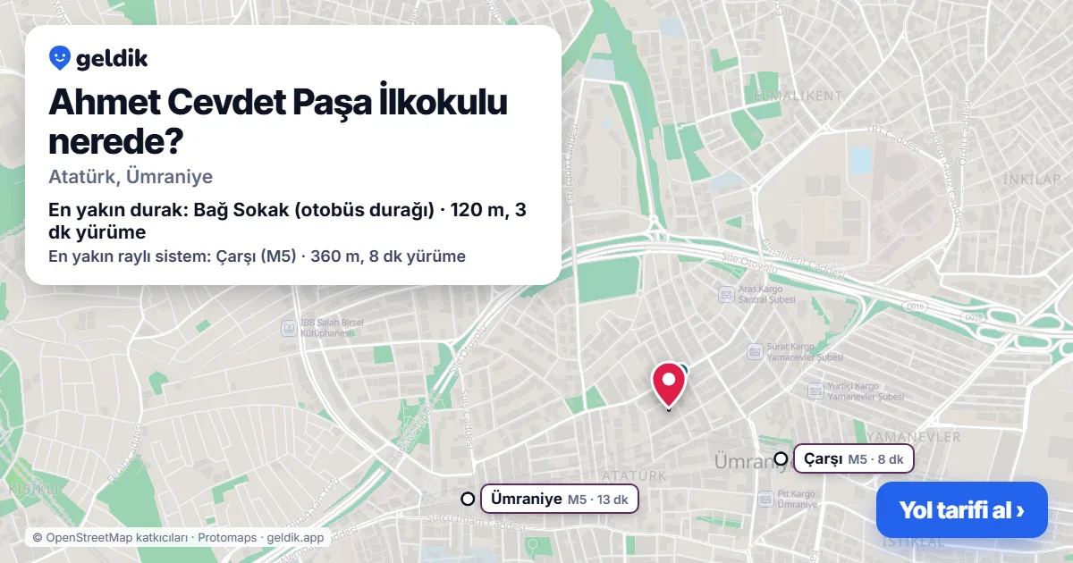 Ahmet Cevdet Paşa İlkokulu nerede: haritada konumu ve en yakın duraklar, yürüme süreleriyle