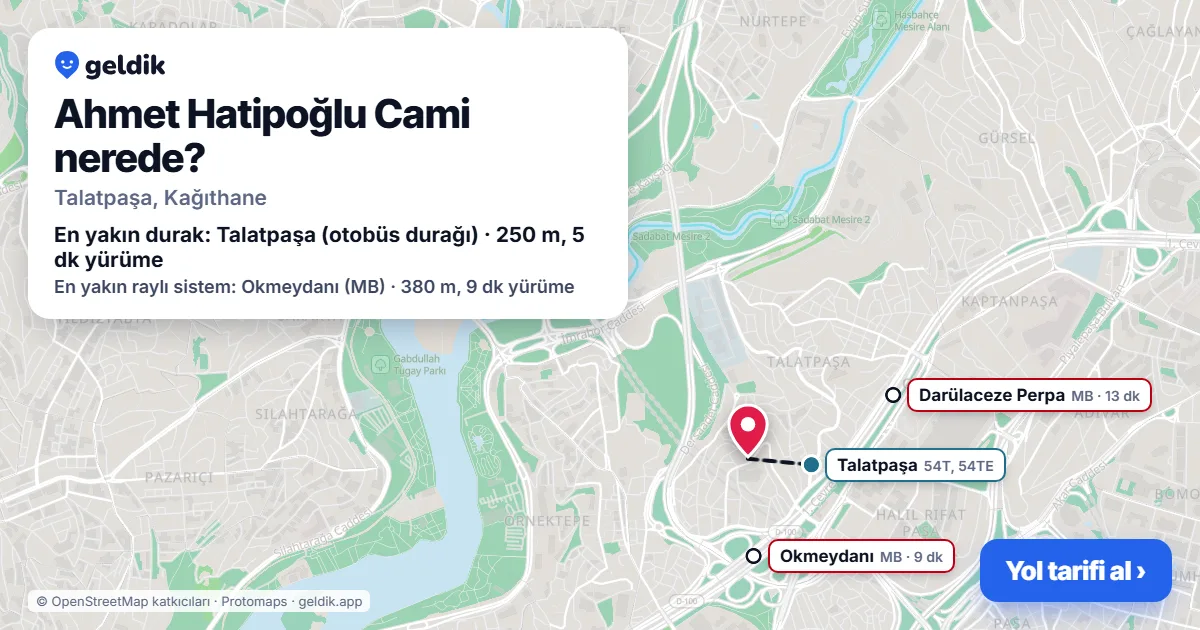 Where is Ahmet Hatipoğlu Cami: map with its location and the nearest stops, with walking times