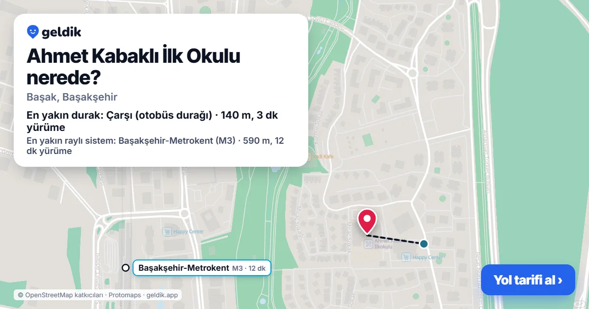 Ahmet Kabaklı İlk Okulu nerede: haritada konumu ve en yakın duraklar, yürüme süreleriyle