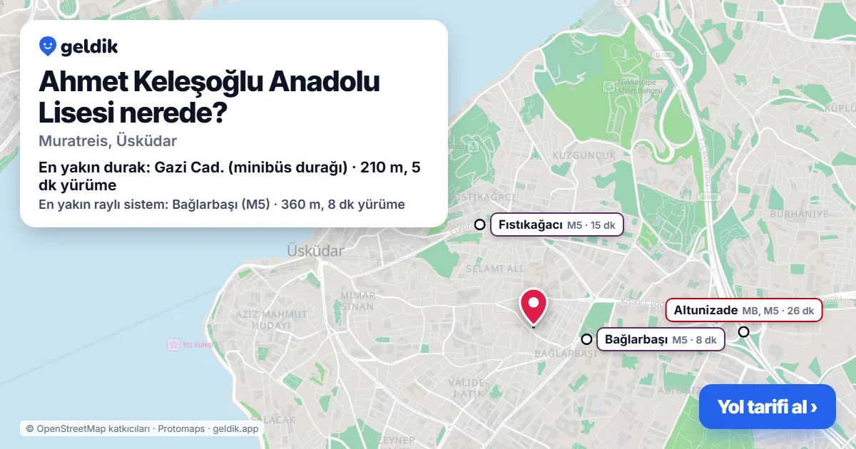 Ahmet Keleşoğlu Anadolu Lisesi nerede: haritada konumu ve en yakın duraklar, yürüme süreleriyle