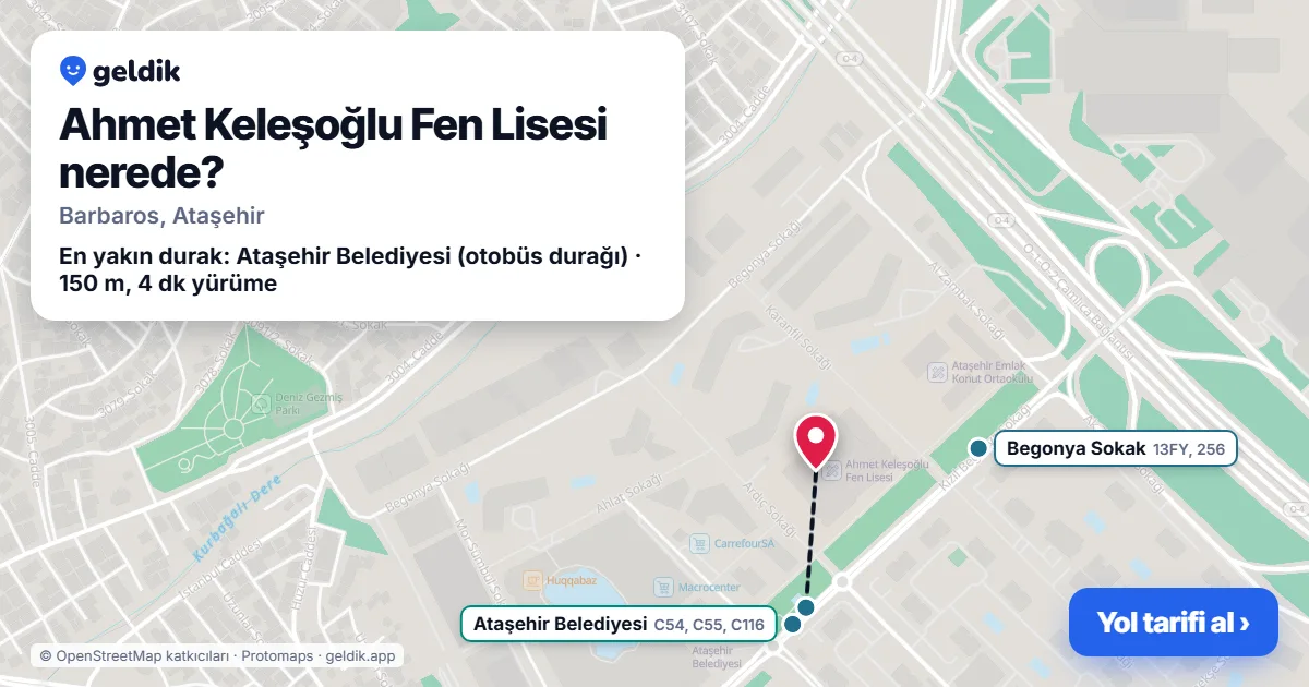 Where is Ahmet Keleşoğlu Fen Lisesi: map with its location and the nearest stops, with walking times