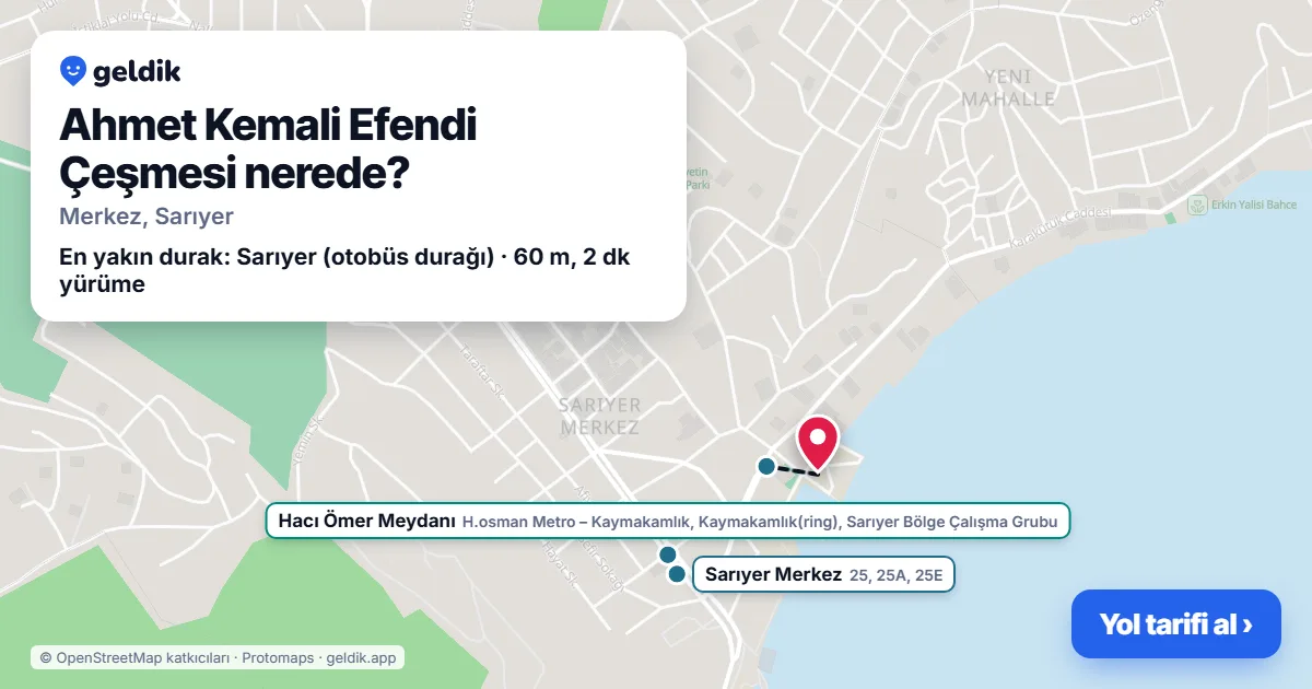 Where is Ahmet Kemali Efendi Çeşmesi: map with its location and the nearest stops, with walking times