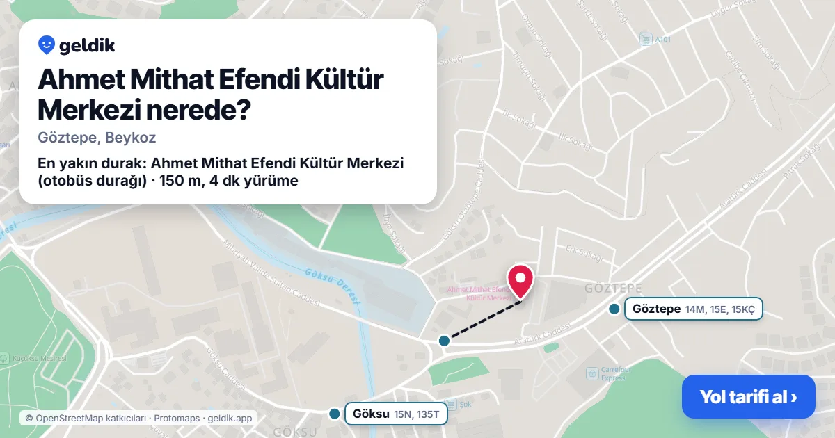Ahmet Mithat Efendi Kültür Merkezi nerede: haritada konumu ve en yakın duraklar, yürüme süreleriyle