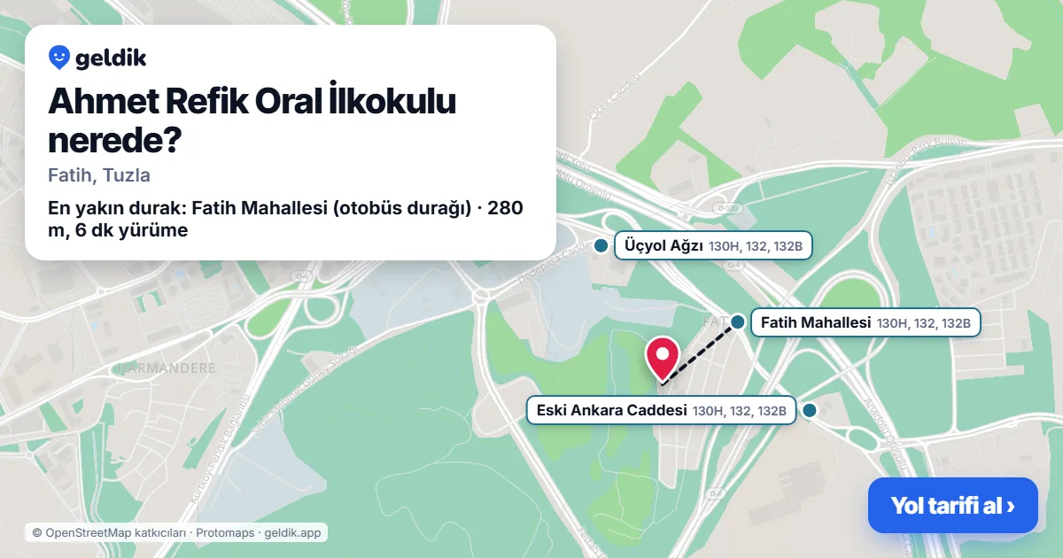 Ahmet Refik Oral İlkokulu nerede: haritada konumu ve en yakın duraklar, yürüme süreleriyle