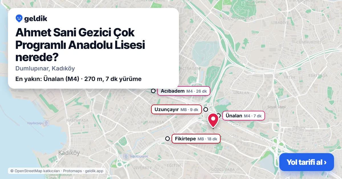 Ahmet Sani Gezici Çok Programlı Anadolu Lisesi nerede: haritada konumu ve en yakın duraklar, yürüme süreleriyle
