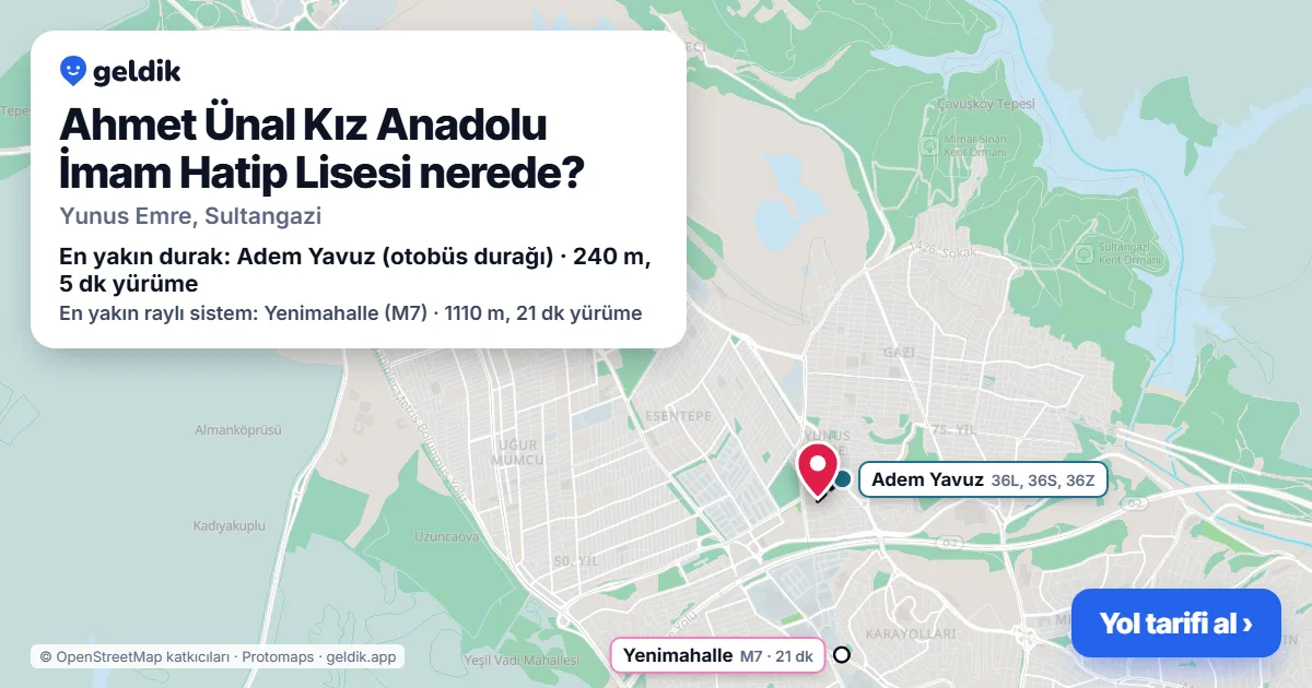 Where is Ahmet Ünal Kız Anadolu İmam Hatip Lisesi: map with its location and the nearest stops, with walking times