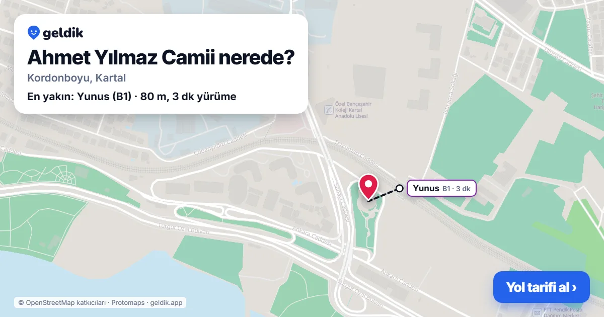 Ahmet Yılmaz Camii nerede: haritada konumu ve en yakın duraklar, yürüme süreleriyle